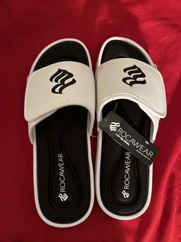 Herren Sportlich Weiß & Schwarz Slide/Sandale/Schwarz Logo (RW) Rocawear Schuhe M 9/10