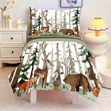4 Pieces Woodland Animal Bedding Set, Forest Deer Bear Fox Bed Comforter Set ...