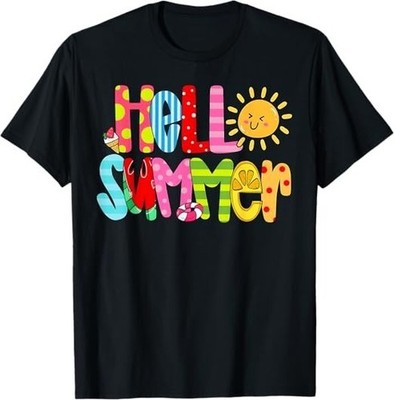 Hello Summer Vacation Ice Cream Popsicle Watermelon Beach T-Shirt
