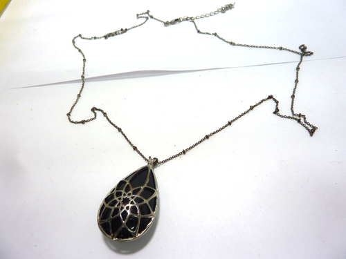 Collier vintage Onyx LONG 30'' ton ARGENT CAGE - Photo 3/7