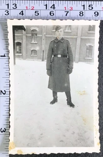 Soldier Dress Uniform Winter Snow WW2 German Military BW Photo Snapshot