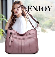 Women Ladies Messenger Shoulder Bag Soft Leather Crossbody Multi Pocket Handbag