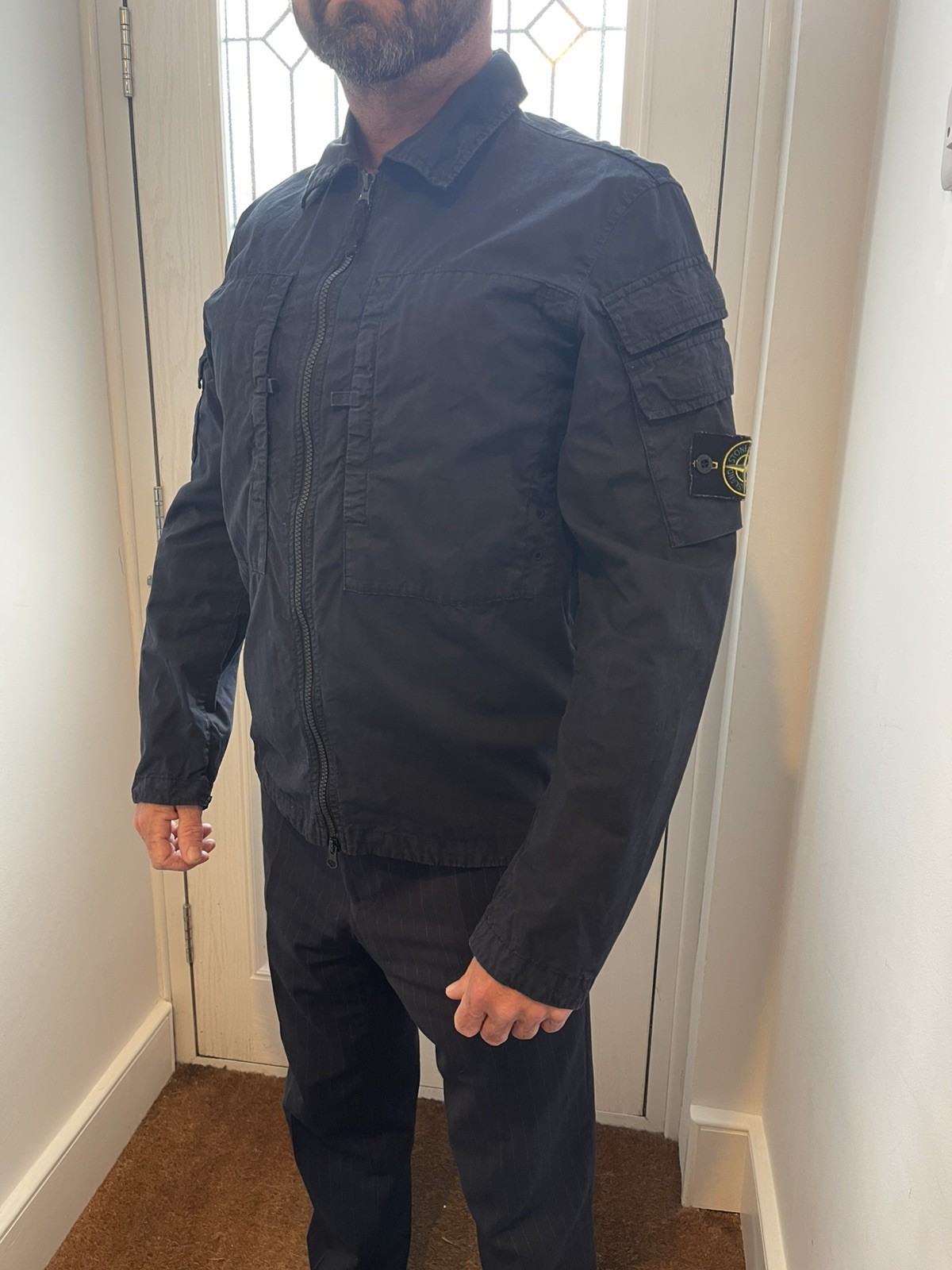 Rare Stone Island Blue Garment Dyed Zip Overshirt with Pockets image 6