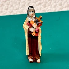 Miniature St Therese of Lisieux Figurine The Little Flower Resin 2" VTG