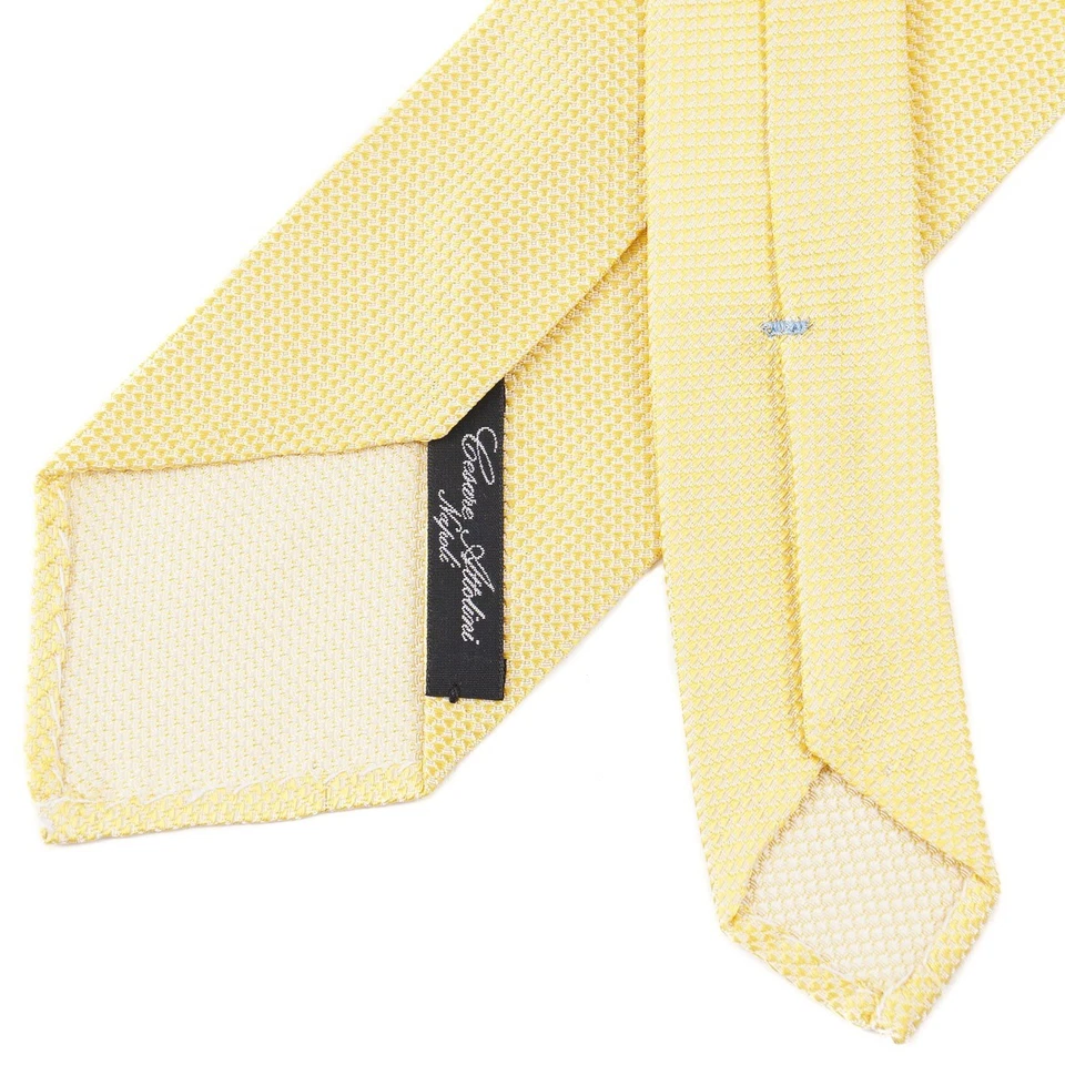 Gravata de seda tecido amarelo limão construção macia Cesare Attolini Napoli nova com etiquetas - Imagem 4 de 4