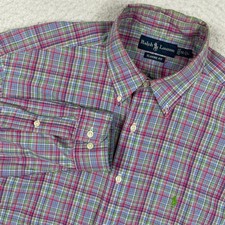Ralph Lauren Button Down Shirt Mens 16.5 Large Multi Color Plaid Classic Fit