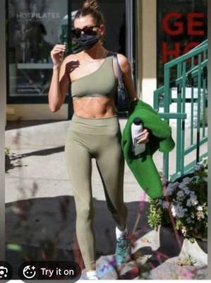 SET ACTIVE Sculptflex one-shoulder bra and high-waisted legging set Green Sz A