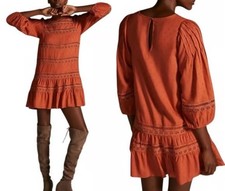 Anthropologie Tiered Puff Sleeve Mini Dress Burnt Orange Women's Size XXSP