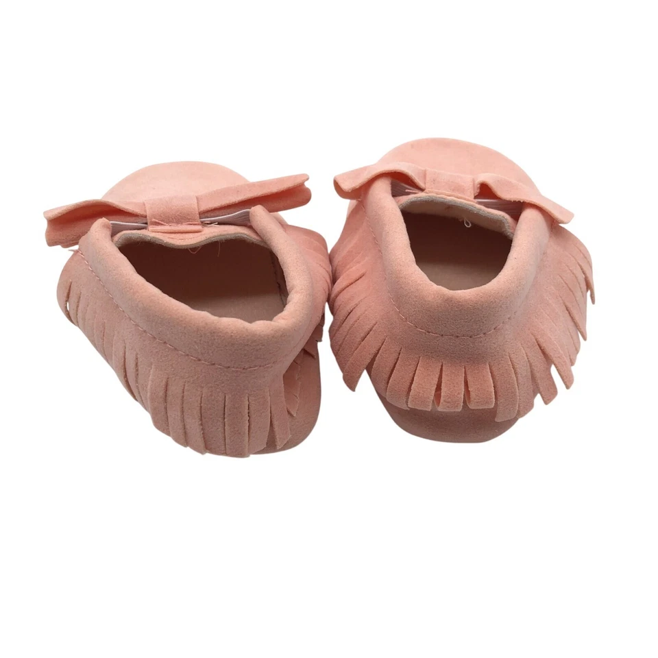 Sapatos mocassim bebê meninas camurça sintética chinelo franja arco rosa tamanho 3 - Imagem 3 de 4