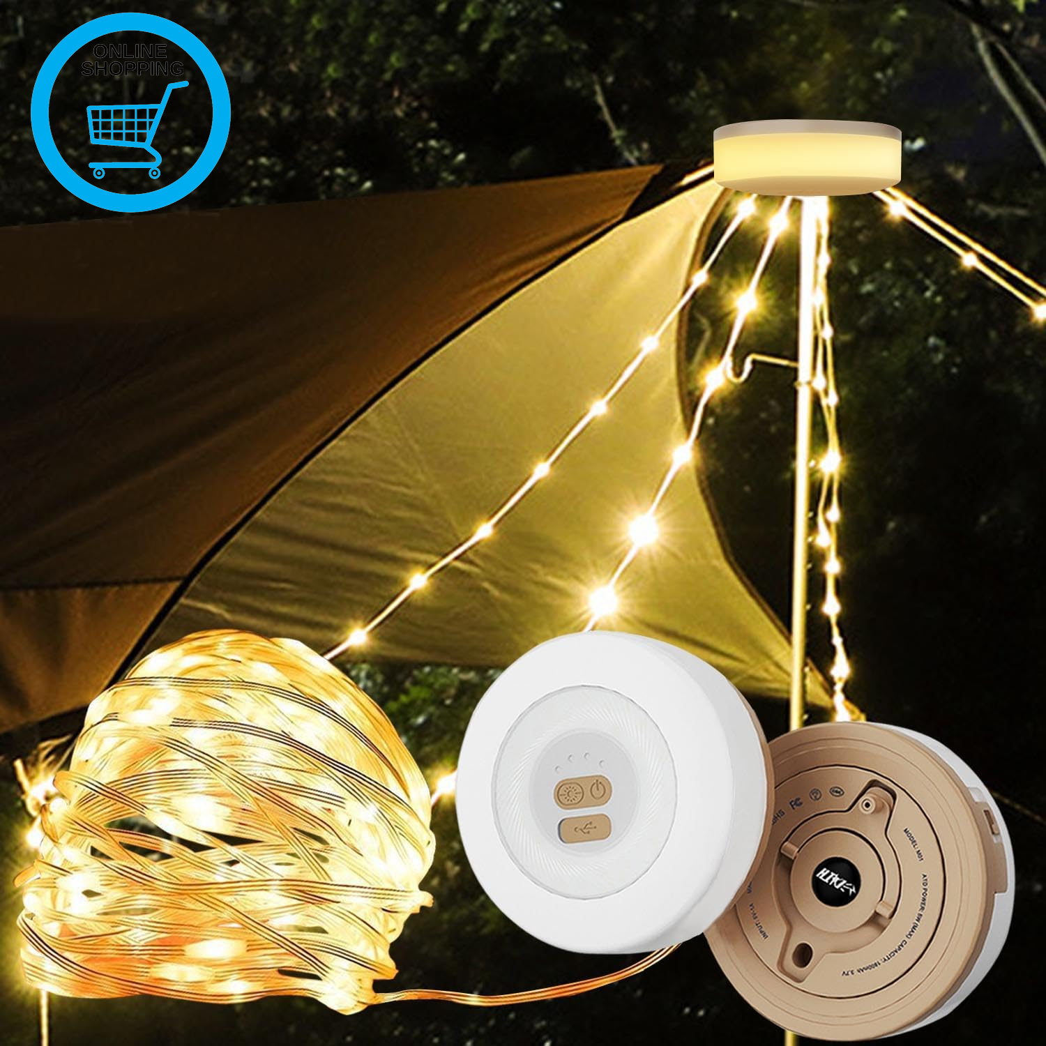 Camping Retractable String Lights Reel, Portable Stowable Rechargeable Strip Lig
