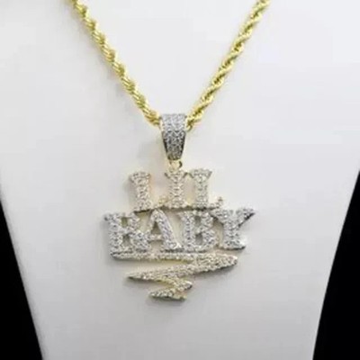 2.40Ct Round Real Moissanite Customize LiL Baby Pendant 14K Two Tone Gold Plated