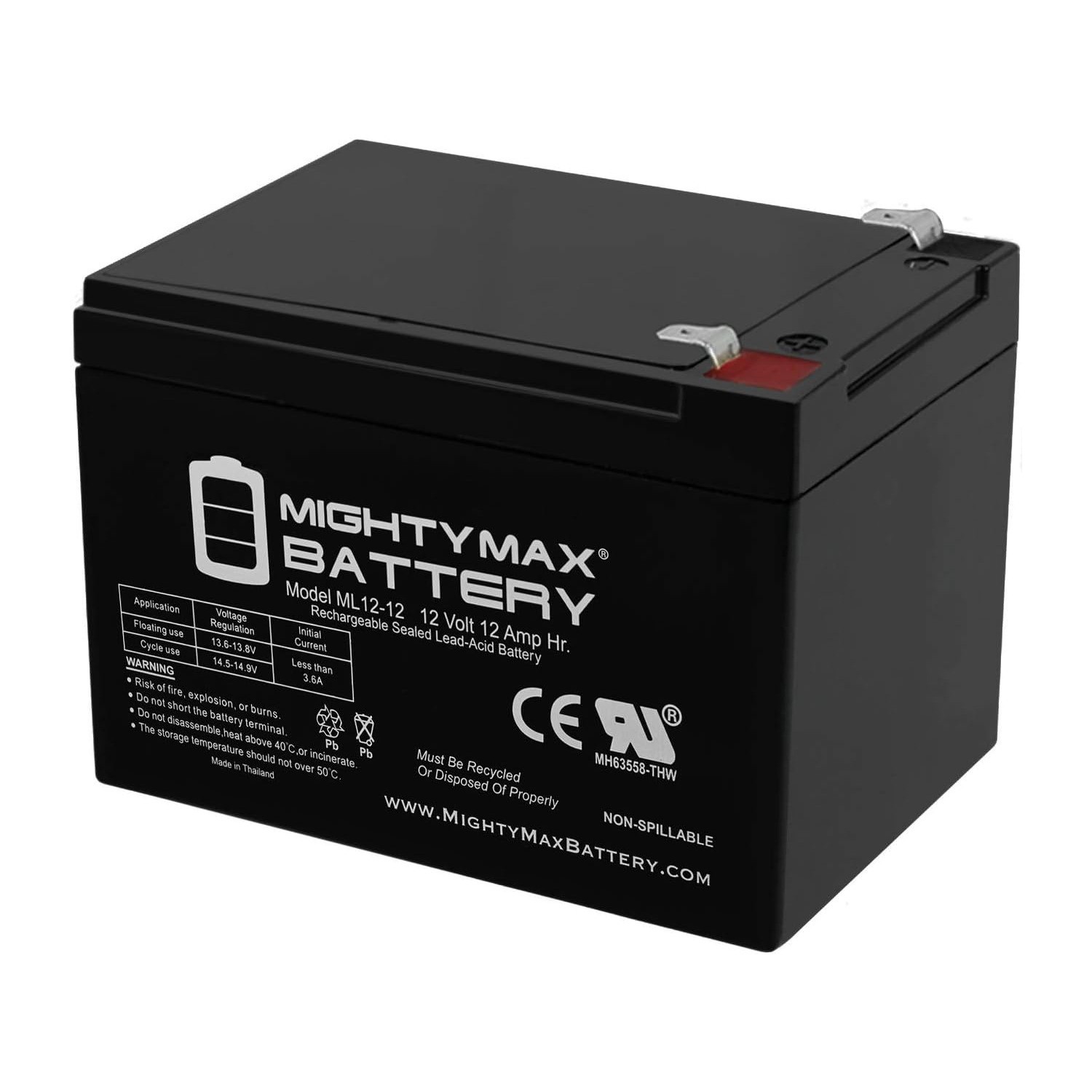 Mighty Max ML12-12 - 12 Volt 12 AH SLA Battery Brand Product, Black