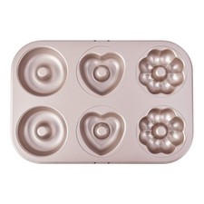 6 Cavity Mini Donut Baking Pans, Heart/Flower/Round Shapes  for Valentine's Day