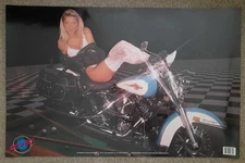 Vintage Poster 1993 Harley Davidson Softail Pool Table Motorcycle Girl Rad & Bad