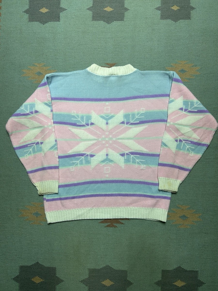 Vintage 80s acrylic knit sweater pastel snowflake rose style fairy