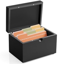 DRASTAR Index Card Holder 3x5, Wooden Index Card Organizer Box with 45 Index Car