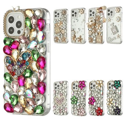 For Samsung A17 5G Case Full Diamond Bling 3D Jewel Ornaments + Tempered Glass