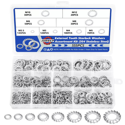 #ad 555Pcs External Tooth Lock Washers Assortment Kit 304 Stainless Steel Metric Ex $17.87