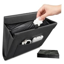 Car Trash Can, Magnetic Leather Seat Back Organizer with Storage Pocket,