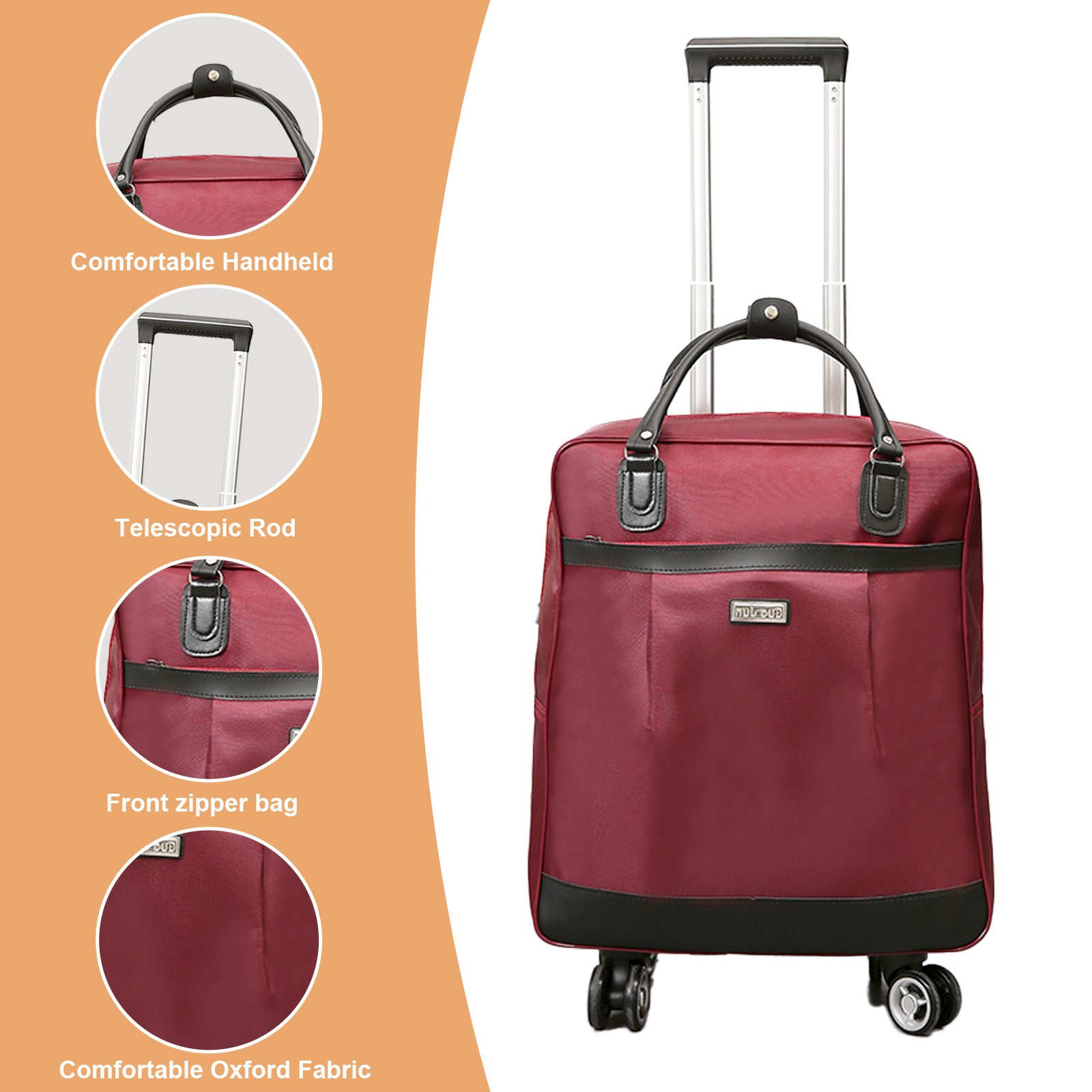 16"/18" Rolling Carry-On Duffel Bag Wheeled Underseat Trolley Travel Luggage