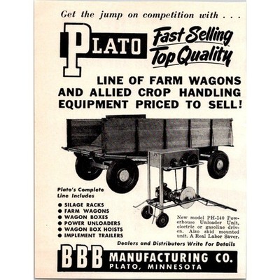BBB Manufacturing Co. Plato Line of Farm Wagons Plato MN 1953 Ad SAI2-H7