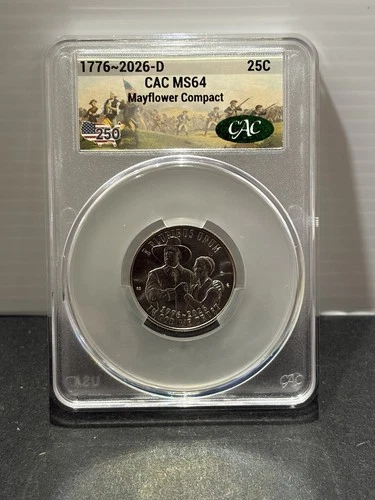 1776-2026 D Mayflower Compact Quarter 25c CAC MS64 – Silver