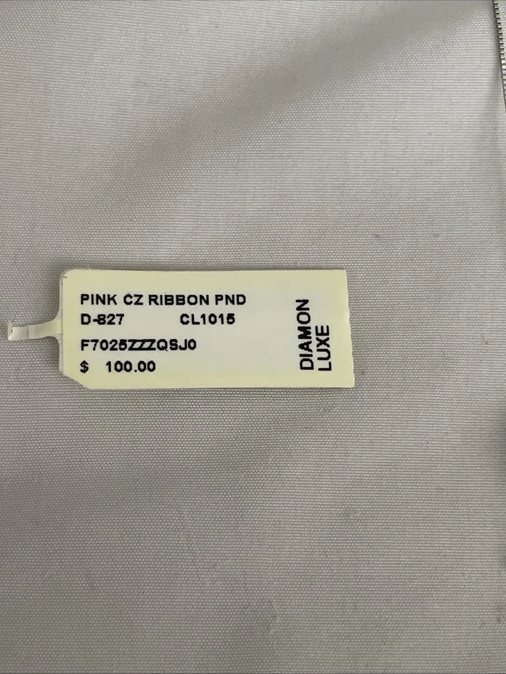 "Collar colgante cinta de cáncer de mama plata de ley 925 circonita cúbica rosa 18""" Foto 3 de 4