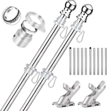 2 Pack Flag Poles for House, 6 FT Flag Pole Kit with 2 No-Tangle Aluminum Ring