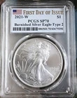2021 W T2 Burnished American Silver Eagle  1 oz PCGS SP 70 First Day of Issue