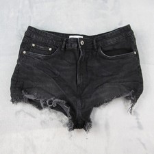 Zara Black Distressed Raw Hem Denim Shorts Womens Size 14 High Rise Fray Cutoff