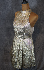 Coopertive Floral Metallic Iridescent Halter Fit & Flare Mini Dress Size 4