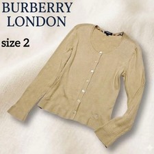 Burberry London Ribbed Cotton Cardigan Horse Logo Embroidery Beige Used