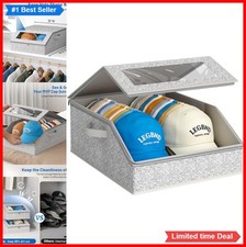 Hat Storage Organizer Box 16 Inch Holds 24 Caps Clear Window Zipper Grey Fabric