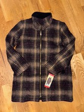 Womens Pendleton Wool Blend Long PLaid Jacket Maroon Plaid Medium Full Zip Large