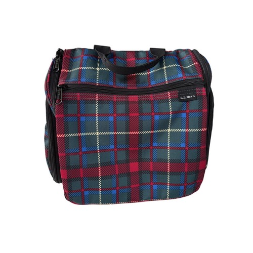 LL Bean Hanging Toiletry Bag Organizer Medium Red Tartan Plaid Nylon