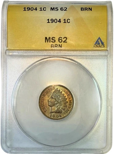 1904 Indian Head Cent Penny ANACS MS62 BN Colorfully Toned and Nice Luster
