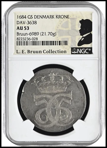 1684 Denmark Krone, NGC AU53, Bruun Collection