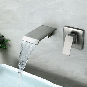 Brushed Nickel Wall Basin Spout Bathroom Tapware