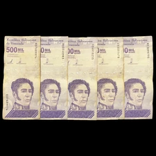 5x Venezuela 500 Mil Bolivar Soberano Banknotes Lot Million Set Bolivares