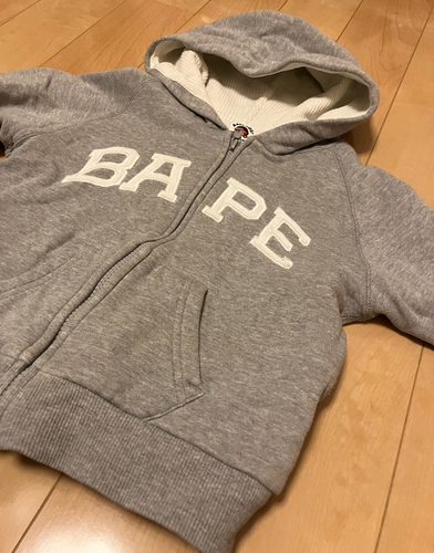 A BATHING APE Bape Kids Long Sleeve Sweatshirt Hoodie 110 Approx. 5T Grey Logo - Picture 15 of 24