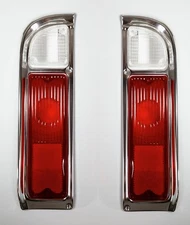 Set Fleetside Tail Light Lamp Lenses & Chrome Bezels for 1969-72 Chevy GMC Truck