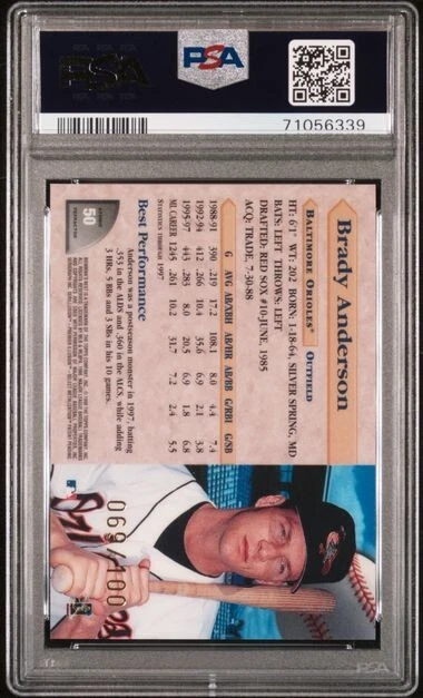 1998 Bowman's Best BRADY ANDERSON Orioles ATOMIC REFRACTOR 69/100 PSA 9 Pop 1 - Image 2 of 2