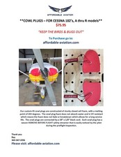 CESSNA 182 COWL PLUG - A thru R Models - YOU MUST TELL ME THE MODEL when ordered