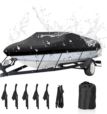 Boat Cover 20-22ft Width up to 102Black Waterproof Heavy Duty Polyester Canvas