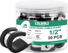 1/2-Inch Stainless Steel Rubber Coated Pipe & Wire Clamps (30Pcs, Black, 13Mm)
