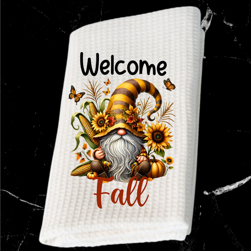 Fall Kitchen Dish Towel Gnome Decor Waffle Weave 16x24 Absorbent Soft Cloth New - Picture 2 of 6