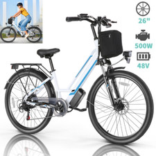 Electric Bike 26in City Commuting Bicycle 500W 48V Cruiser Beach Ebikes 7-Speed⚡