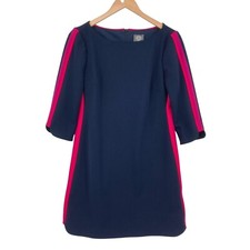Vince Camuto Women's Navy Blue Shift Dress Size 4 Pink Stripe Sleeves