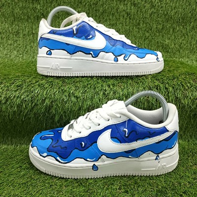 Nike Air Force 1 Low White Custom Blue Water Wave Splash Trainers Size UK  5.5 | eBay