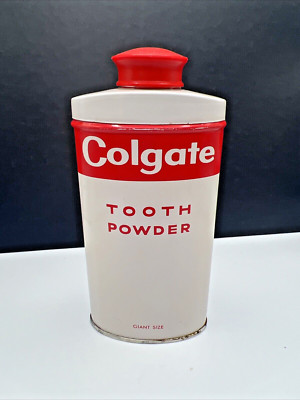 RARE FULL Vintage Colgate Tooth Powder Metal Tin Can ''Giant Size  Net Weight 4oz
